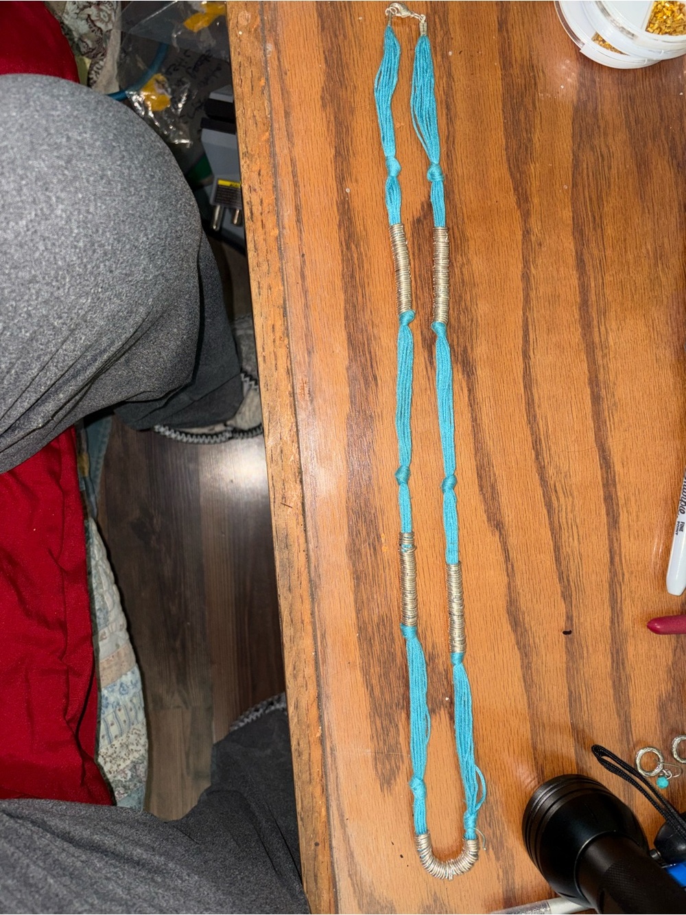 Turquoise Thread and silver Tone Long Necklace 18 1/2 inches